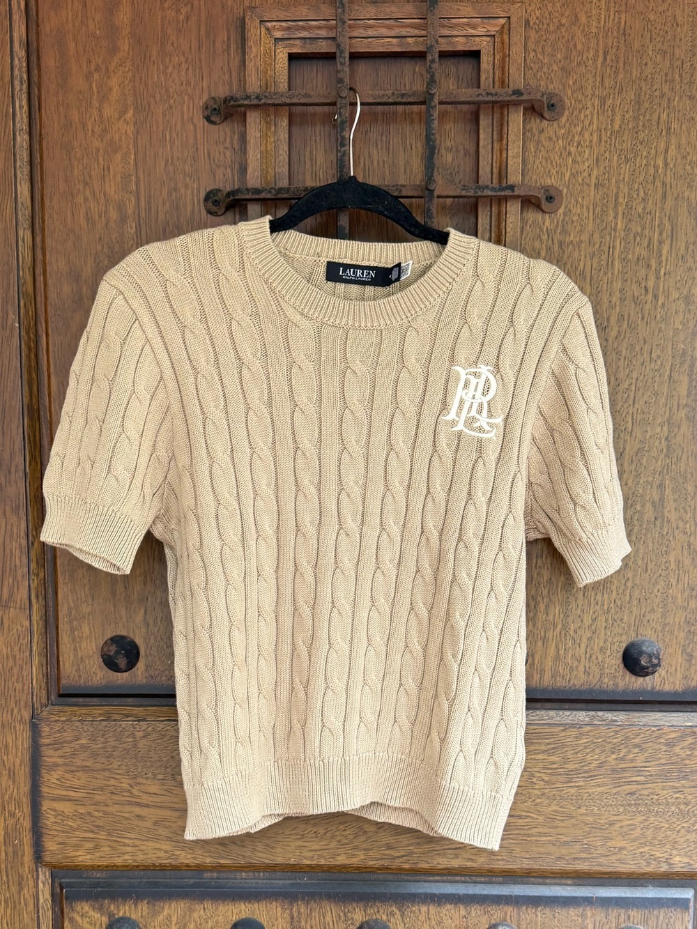 Ralph Lauren Light Brown Short-Sleeve Cable Knit Sweater